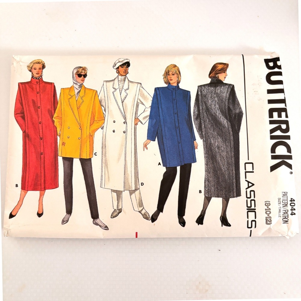 Butterick 4044 Double Single Breasted Statement Dress Coat Sz 8-12 Vtg '86 Uncut